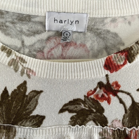 Anthropologie Harlyn Boho Floral Ruffle Lightweight Sweater Pink Olive Green S - Picture 3 of 8